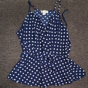 Monteau Navy and White Polka Dot Top